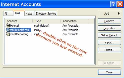 Double click on your newly created account.